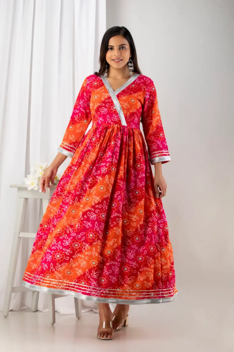 Women Printed Viscose Rayon Flared Gown (Red)