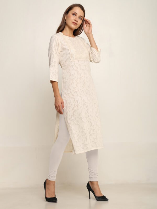 grey south cotton floral embroidered knee length kurta