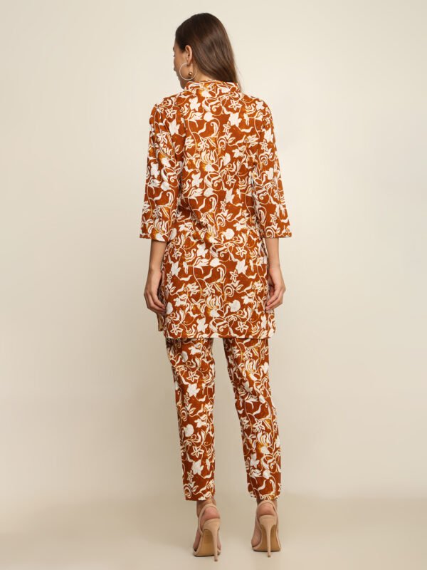 floral print golden brown co ords set with pockets