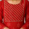 red rayon bandhani print kurti with gota lace work