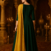 saree style green viscose rayon ankle length gown with dupatta
