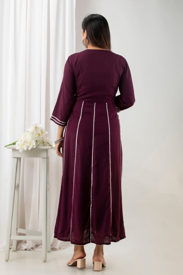 wine viscose rayon gotta patti anarkali party gown