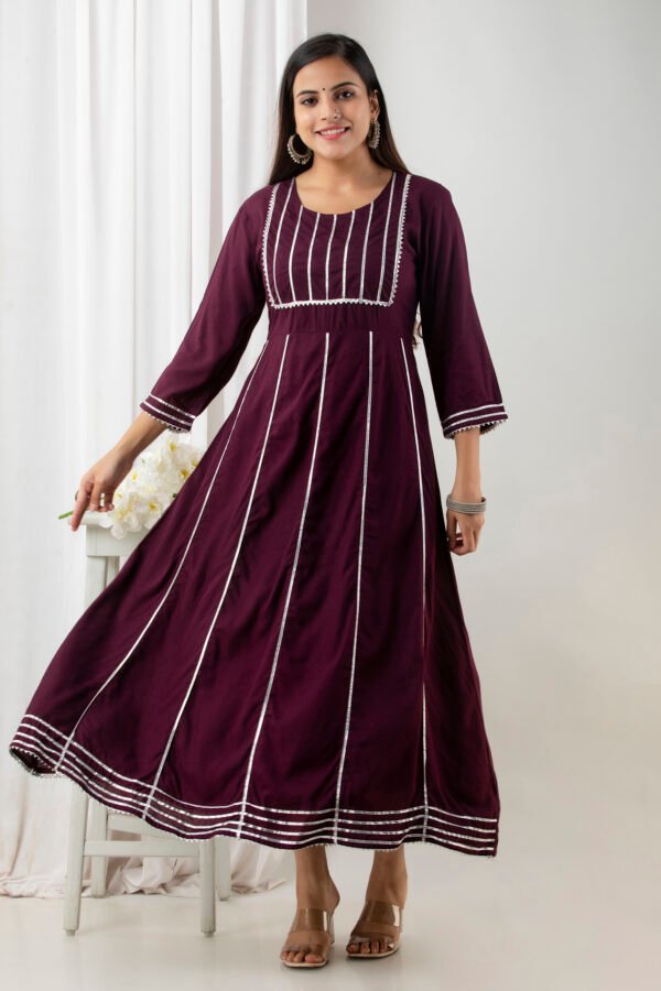 wine viscose rayon gotta patti anarkali party gown