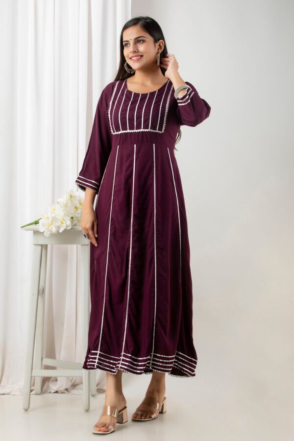 wine viscose rayon gotta patti anarkali party gown