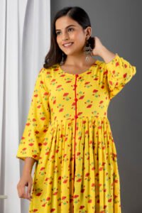 printed-yellow-viscose-rayon-stitched-flared-front-slit-gown