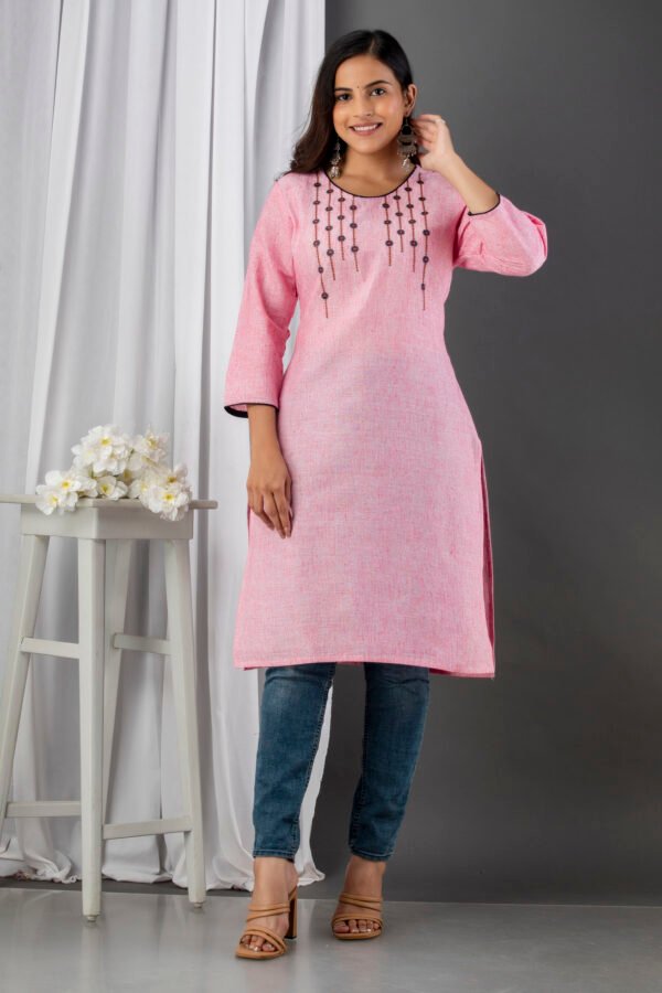 grey south cotton floral embroidered knee length kurta