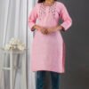 grey south cotton floral embroidered knee length kurta