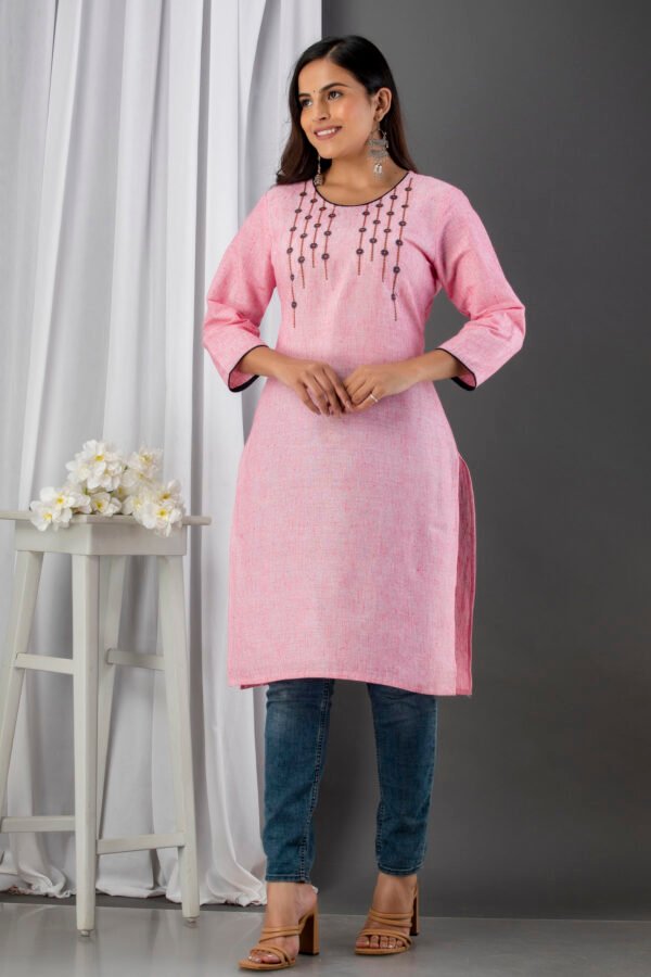 grey south cotton floral embroidered knee length kurta