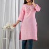 grey south cotton floral embroidered knee length kurta