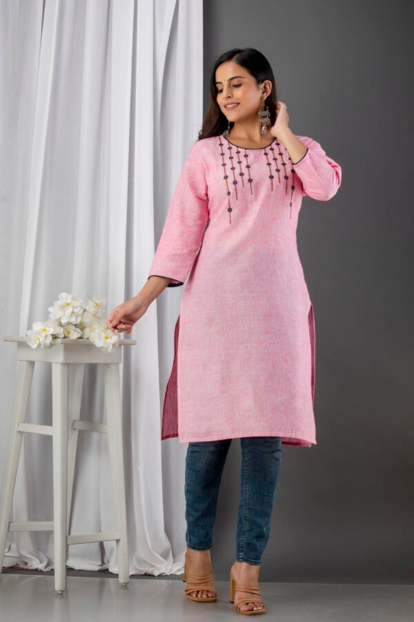 grey south cotton floral embroidered knee length kurta