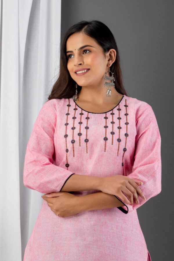 grey south cotton floral embroidered knee length kurta