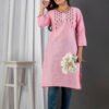 grey south cotton floral embroidered knee length kurta