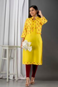 hemangi-yellow-rayon-straight-kurta-with-floral-print-jacket