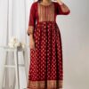 printed maroon viscose rayon stitched flared gown