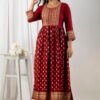 printed maroon viscose rayon stitched flared gown