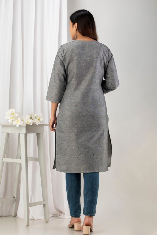 grey south cotton floral embroidered knee length kurta