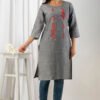 grey south cotton floral embroidered knee length kurta