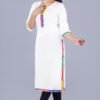 white rayon straight kurta with multicolor gota lace