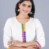 white rayon straight kurta with multicolor gota lace
