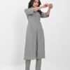 women’s solid grey viscose rayon front slit kurta with matching pants – button detailed