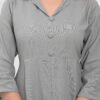 women’s solid grey viscose rayon front slit kurta with matching pants – button detailed