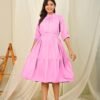 women fit and flare babypink knee length dress