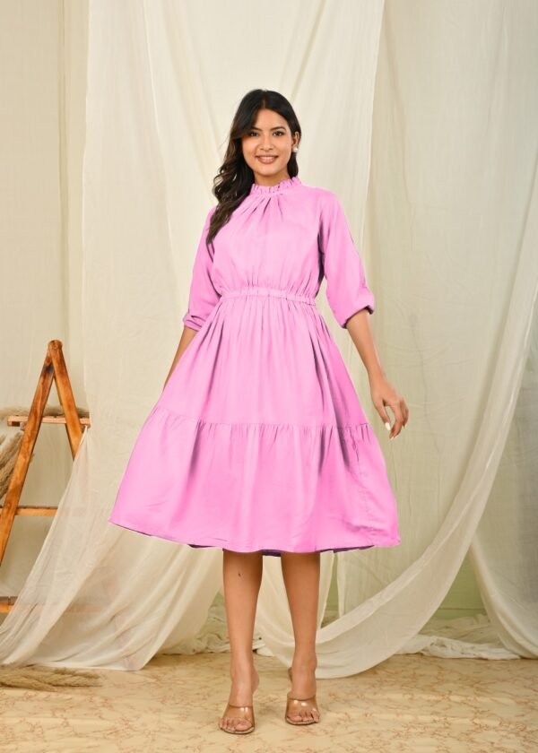 women fit and flare babypink knee length dress
