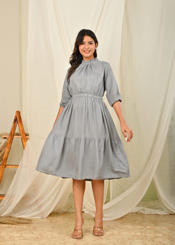 women fit and flare babypink knee length dress