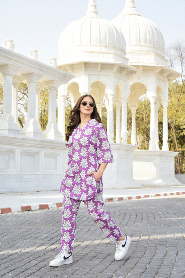 floral print golden brown co ords set with pockets