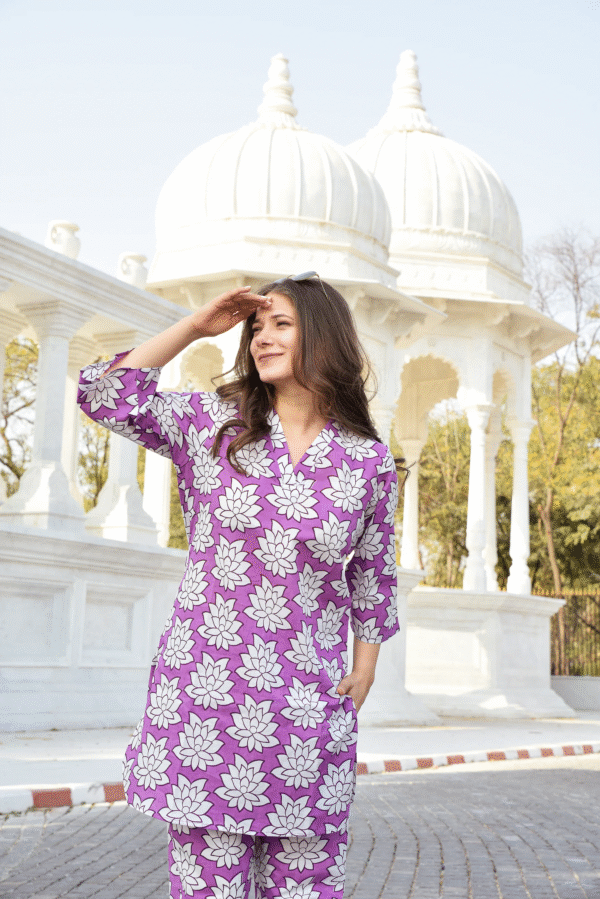 floral print golden brown co ords set with pockets