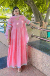 baby-pink-rayon-3-tier-flared-gown-with-lace-dupatta