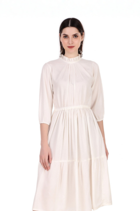 women fit and flare white knee length dress