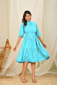 women-fit-and-flare-skyblue-knee-length-dress