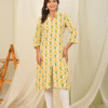 floral print rayon shirt collar kurta with front slit