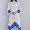 hemangi white rayon asymmetric hem kurta with blue contrast