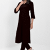women’s solid black viscose rayon front slit kurta with matching pants – button detailed women’s solid black viscose rayon front slit kurta with matching pants – button detailed