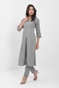 womens-solid-grey-viscose-rayon-front-slit-kurta-with-matching-pants-button-detailed