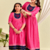 hemangi mother & daughter embroidered yoke pink rayon gold print combo kurti dress
