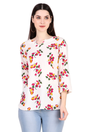 Casual Regular Sleeves Printed Women White Top casual regular sleeves printed women white top