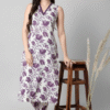 lavender rayon straight kurta pant set with sleeves included