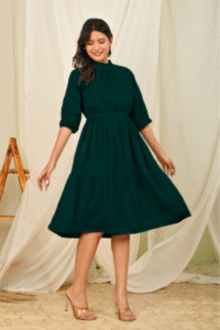 women-fit-and-flare-bottlegreen-knee-length-dress