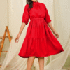 women fit and flare red knee length dress