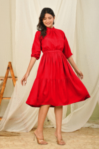 women-fit-and-flare-red-knee-length-dress