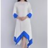 hemangi white rayon asymmetric hem kurta with blue contrast