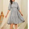 women fit and flare grey knee length dress