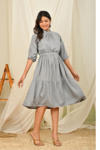 women-fit-and-flare-grey-knee-length-dress