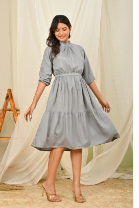 women fit and flare grey knee length dress