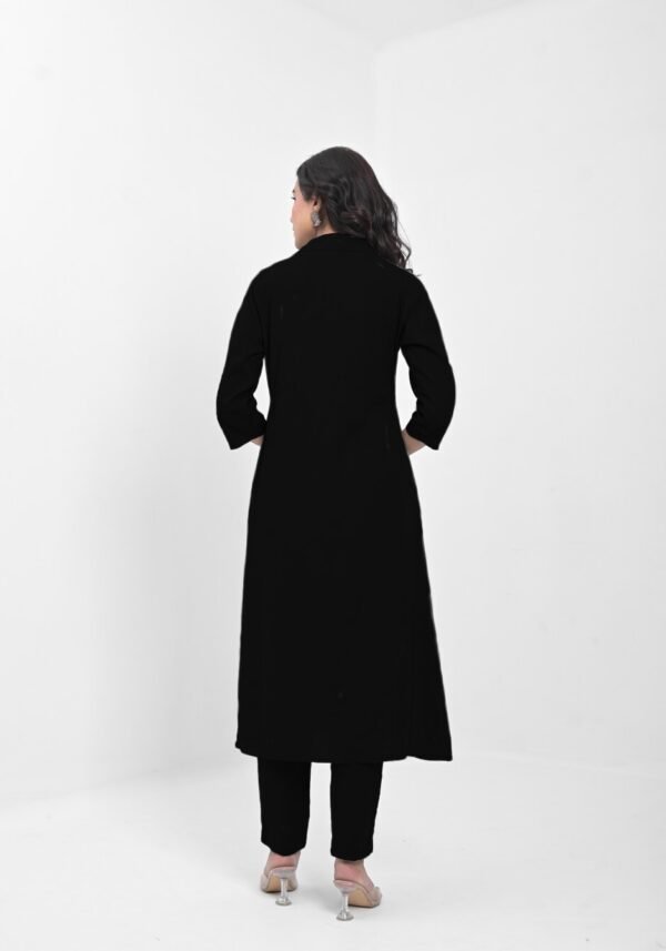 women’s solid grey viscose rayon front slit kurta with matching pants – button detailed