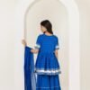 women’s blue bandhani print rayon kurta with sharara & dupatta set – zari embroidered party wear with tassel detailing