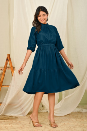 women fit and flare pinegreen knee length dress